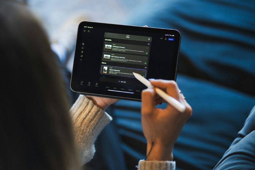 A woman navigating through her Ipad